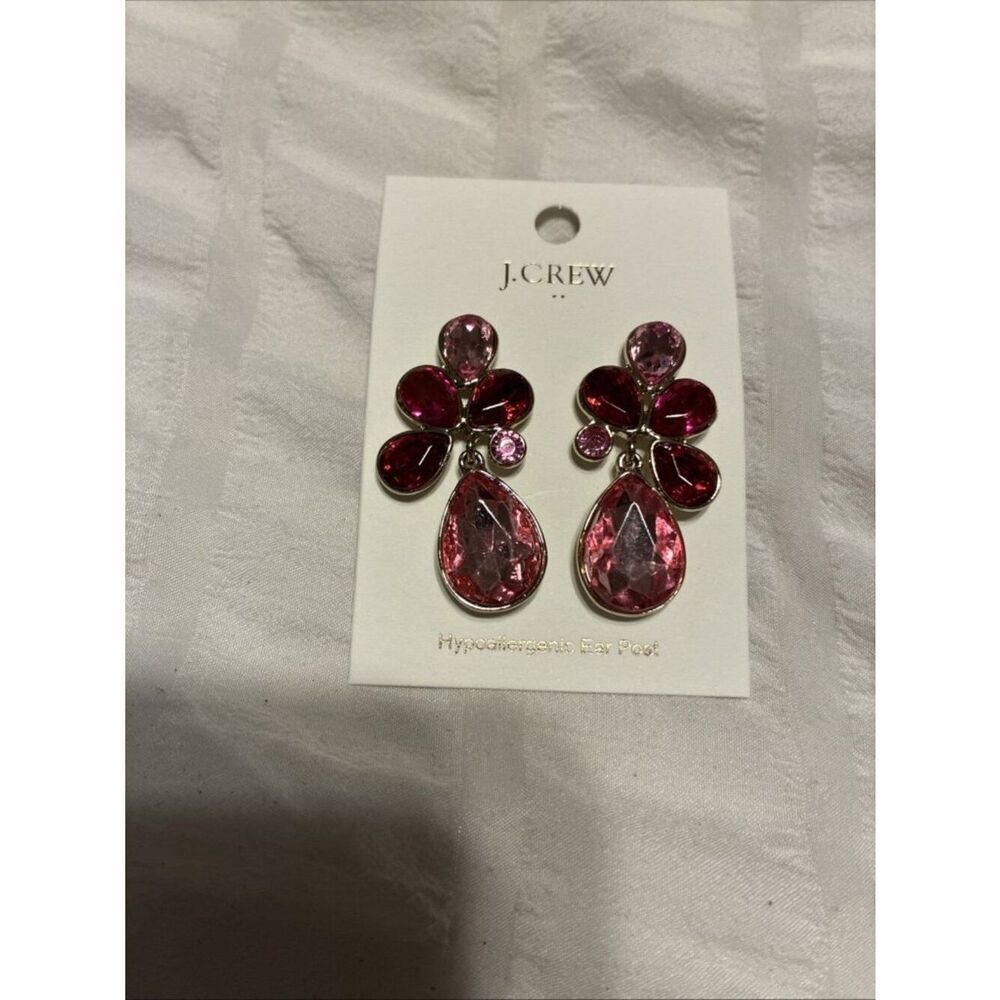 J Crew New Hypoallergenic Pink Tear Drop Dangle Earrings Rhinestone Crystal
